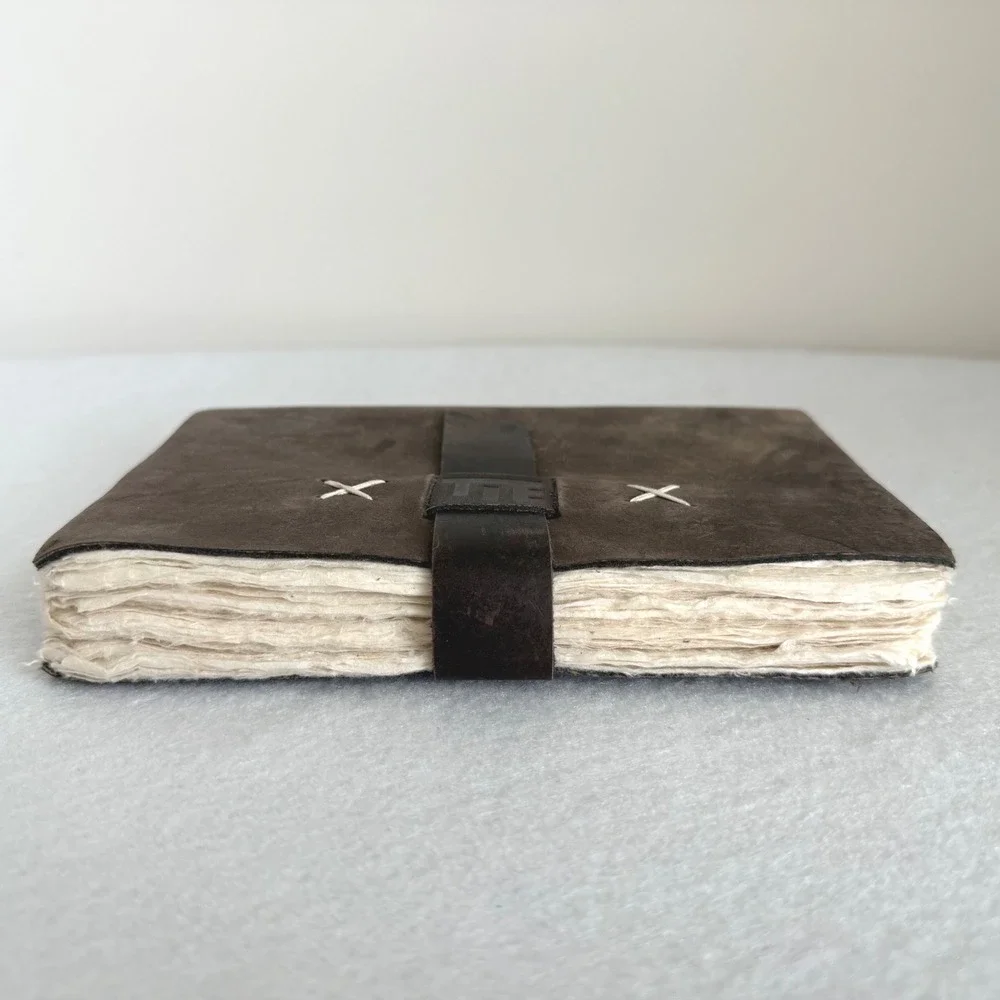 Kathmandu Valley Co Leather Journal Lokta Paper Handmade Nepal Brown Suede 5.5x8